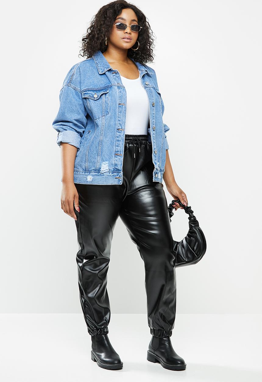 Missguided - Plus faux leather jogger trouser - black