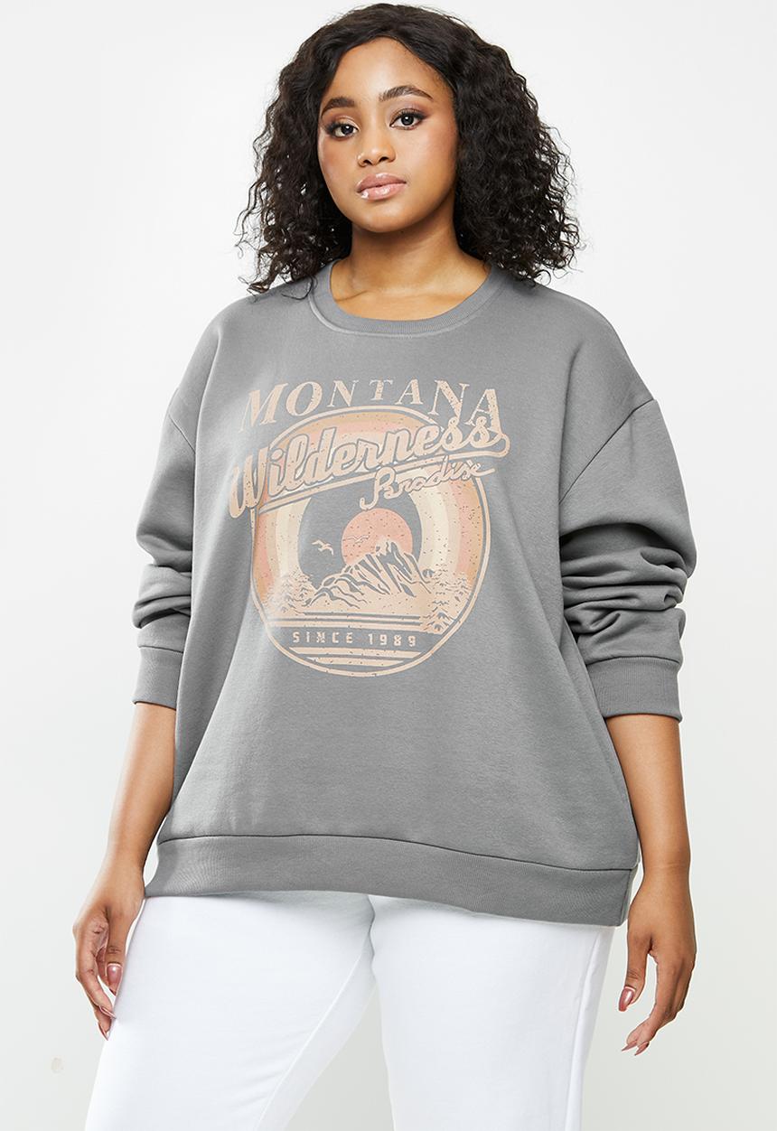 Missguided - Plus montana graphic stripe detail sweat - grey