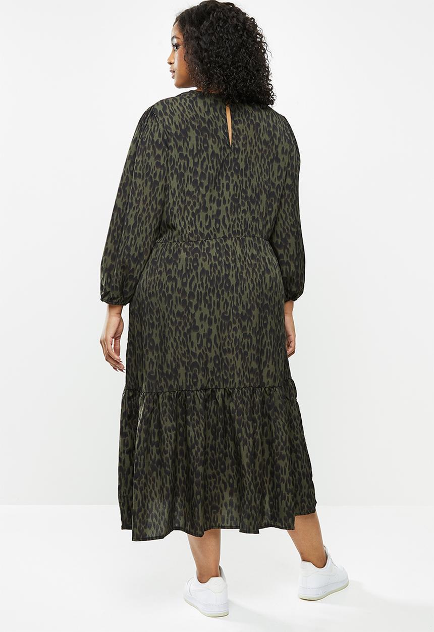 Missguided - Plus size leopard midaxi smoc - green & black 