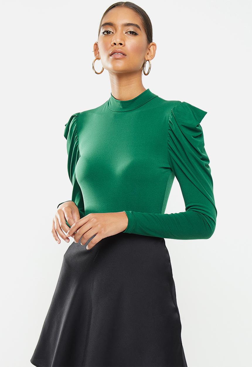Blake - Drape sleeve bodysuit with turtleneck - green
