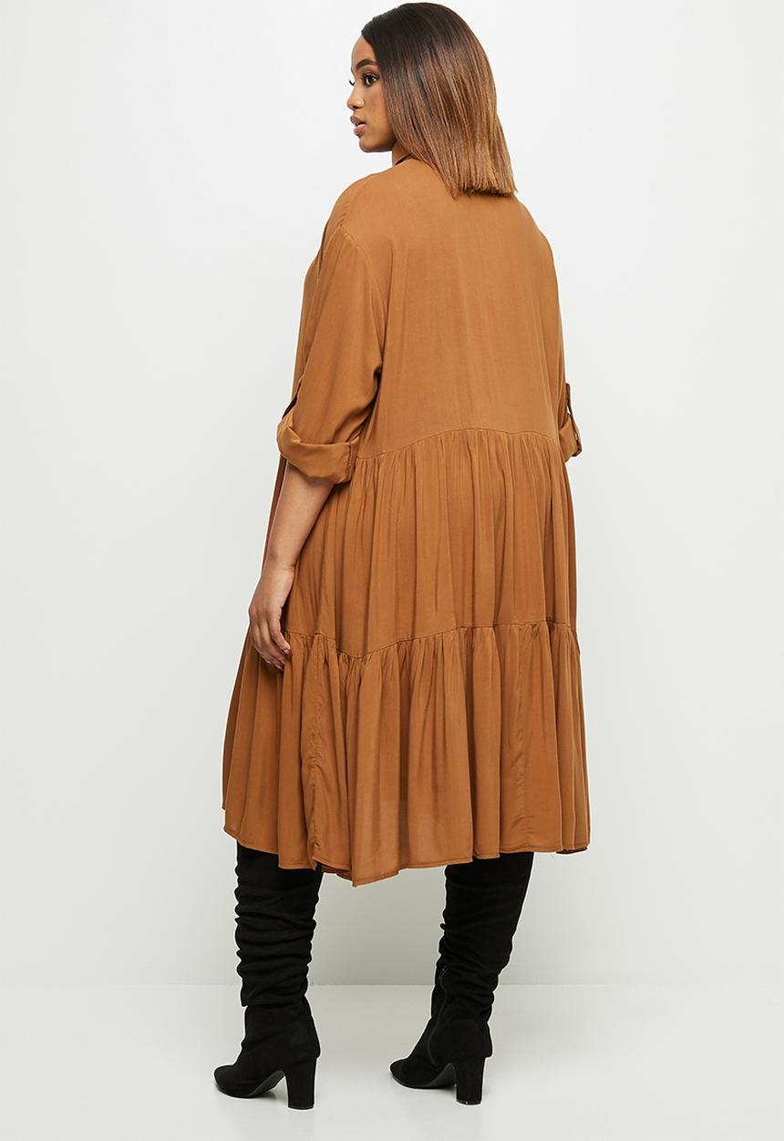 edit Plus - Tiered shirt dress - tan