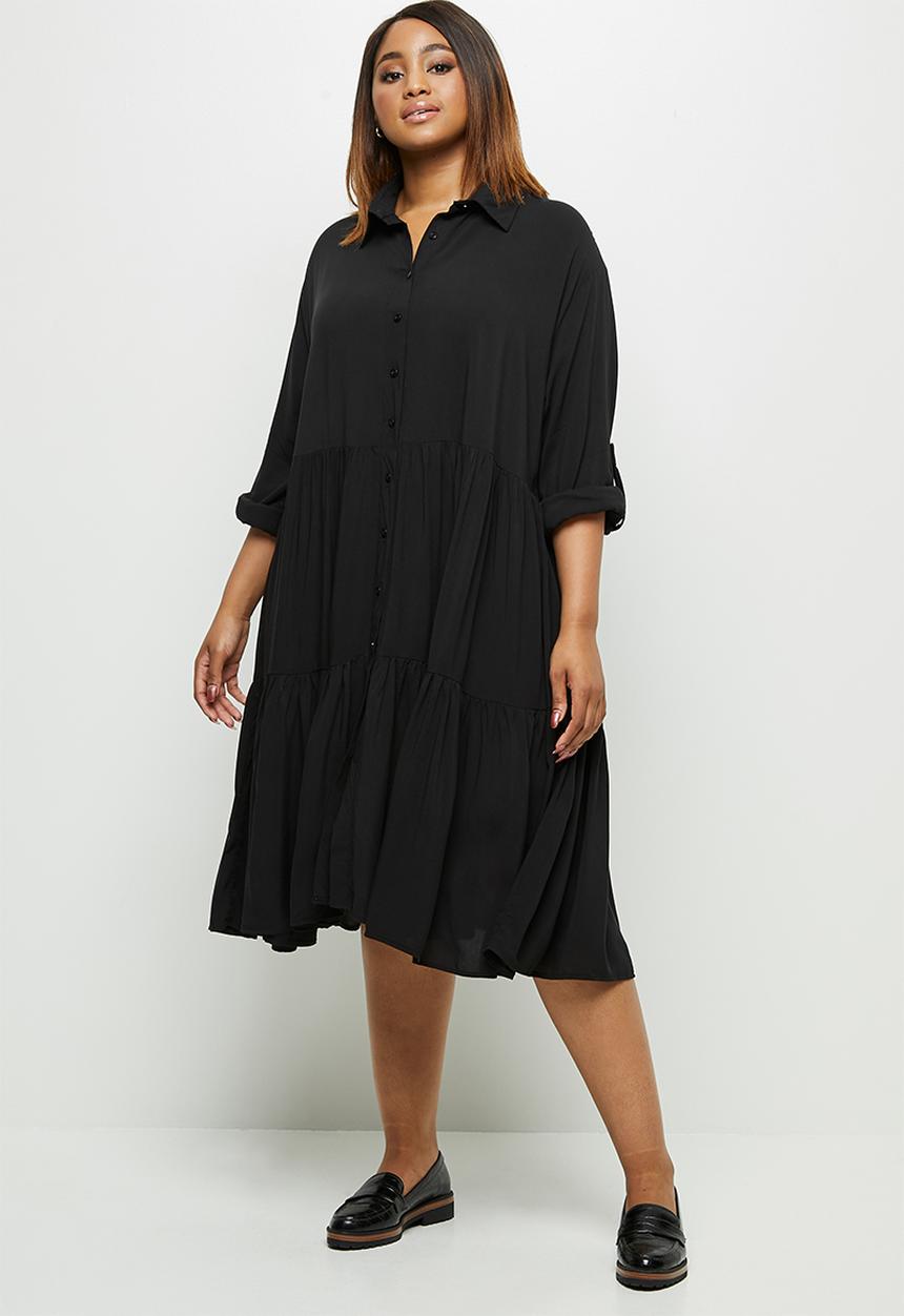 edit Plus - Tiered shirt dress - black