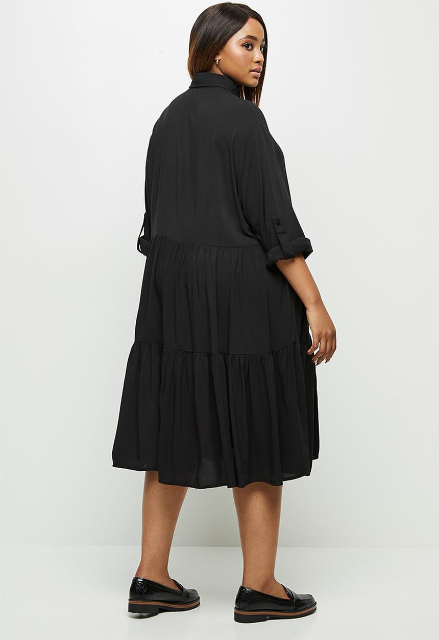 edit Plus - Tiered shirt dress - black