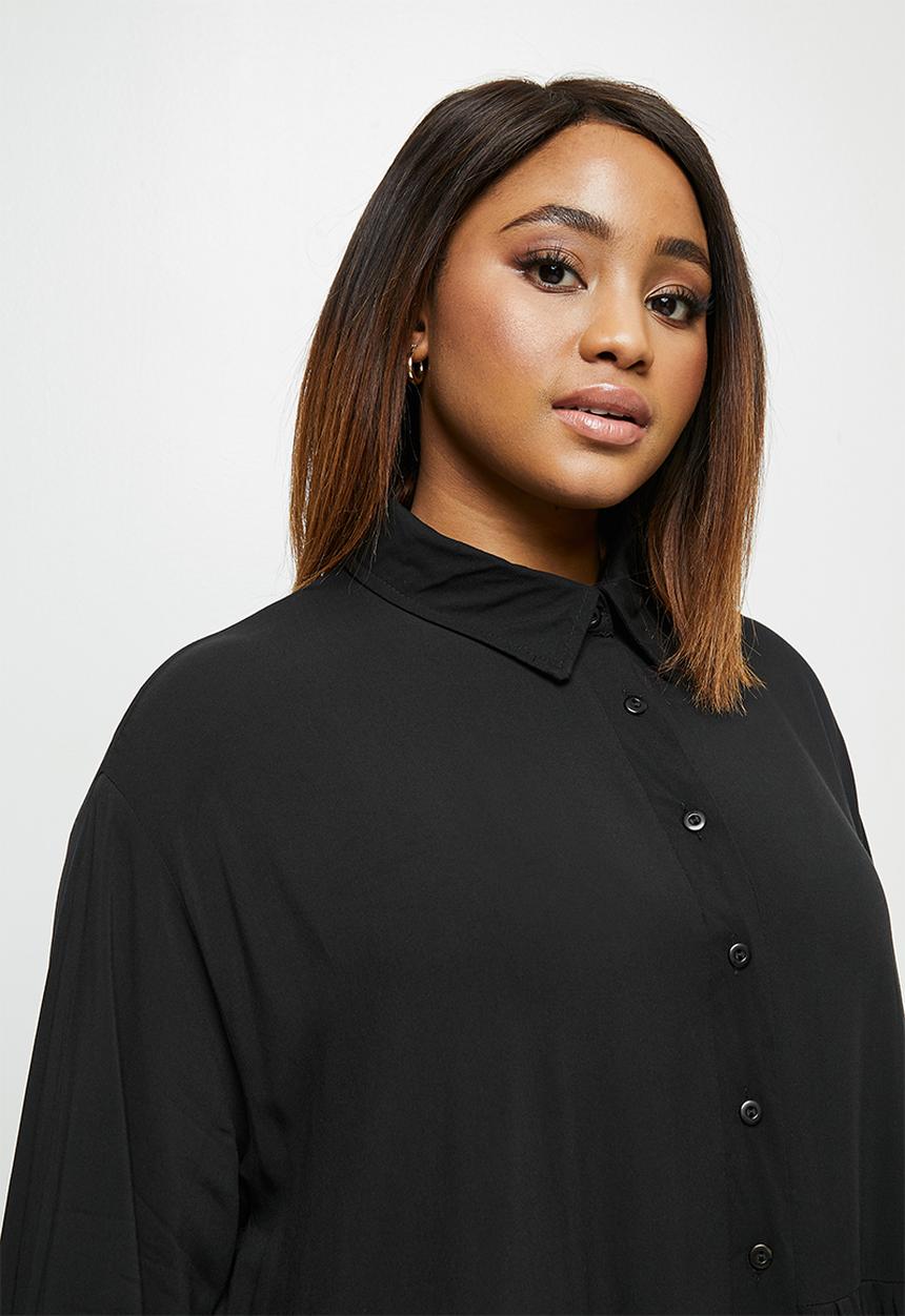 edit Plus - Tiered shirt dress - black