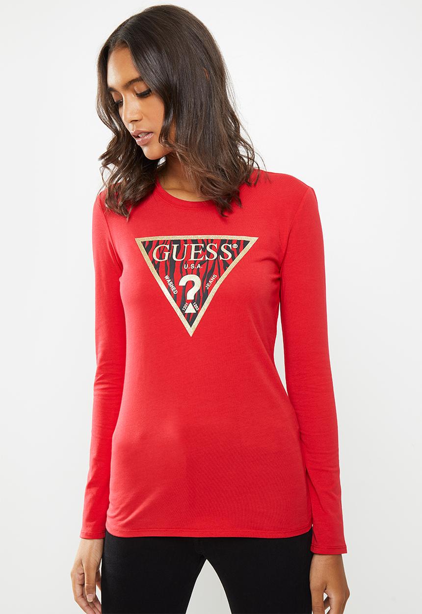 GUESS - Long sleeve zebra r3 logo tee - red