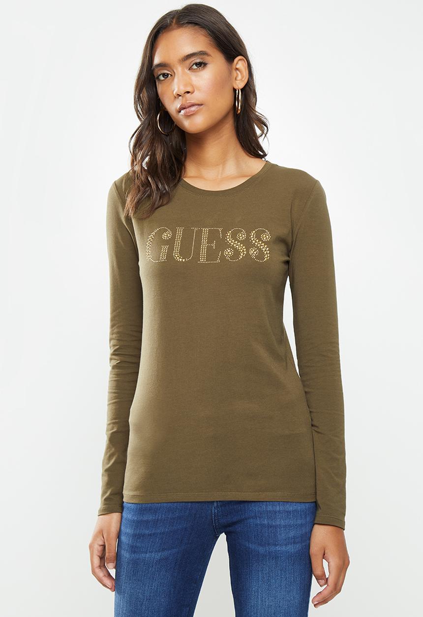 GUESS - Long sleeve mini lace up tee - khaki