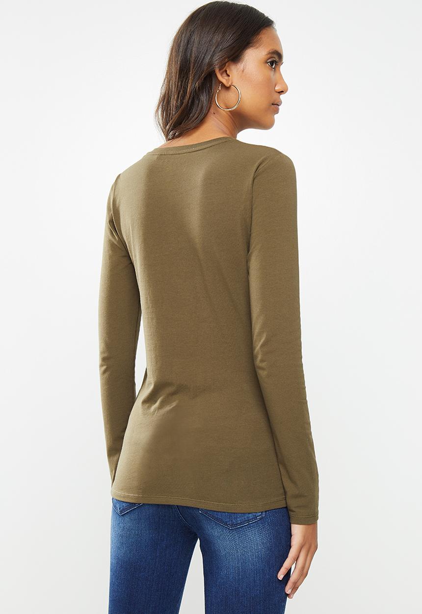 GUESS - Long sleeve mini lace up tee - khaki