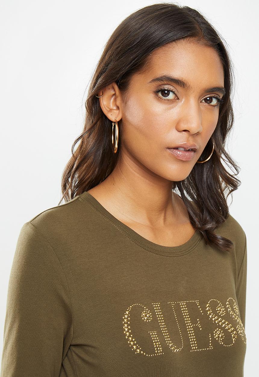 GUESS - Long sleeve mini lace up tee - khaki
