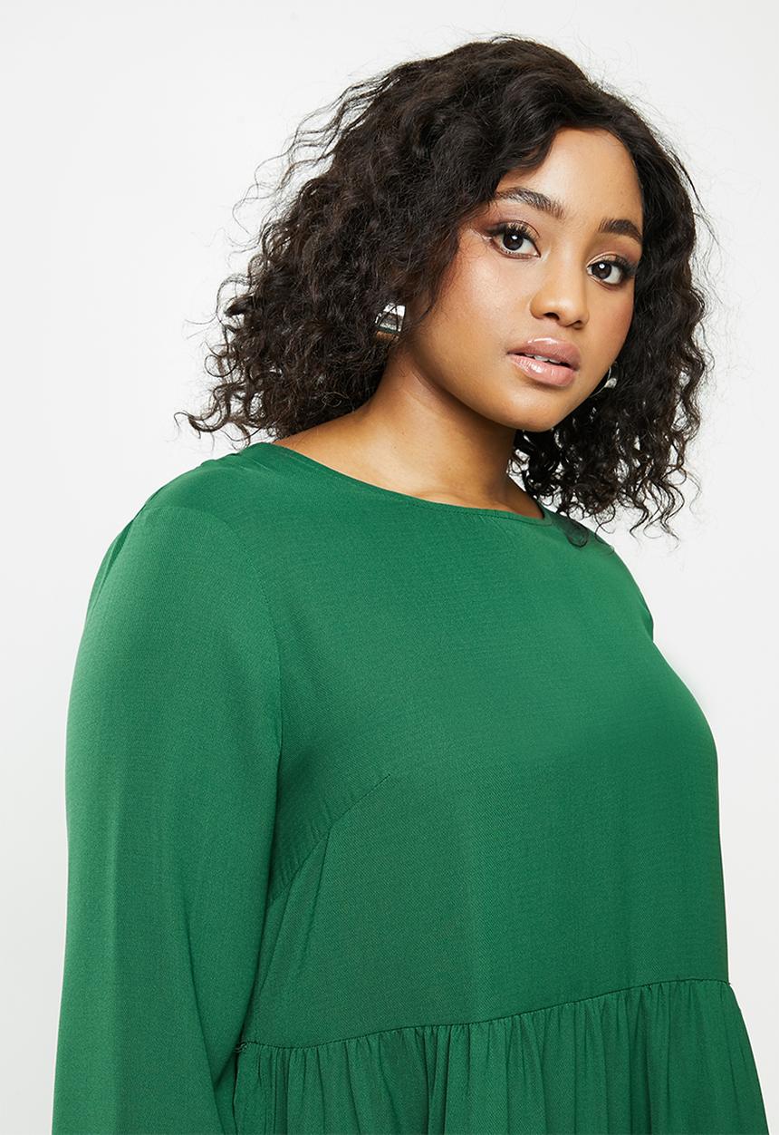 Missguided - Plus tiered long sleeve smock dress - deep green