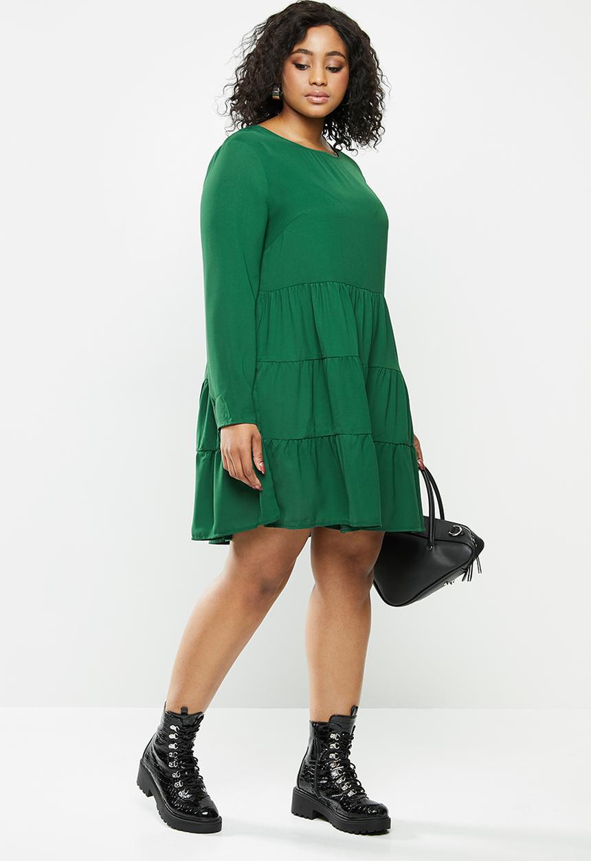 Missguided - Plus tiered long sleeve smock dress - deep green