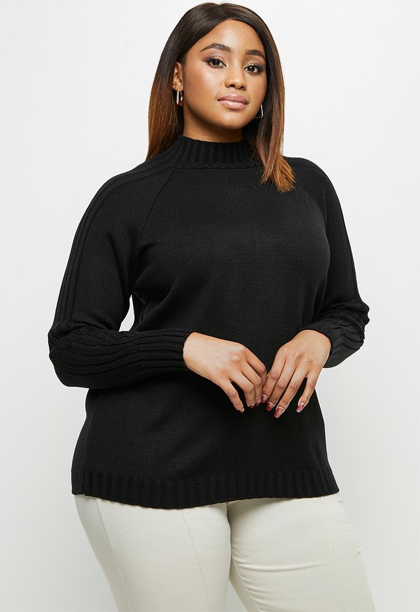 edit Plus - Detail rib sleeve jumper - black
