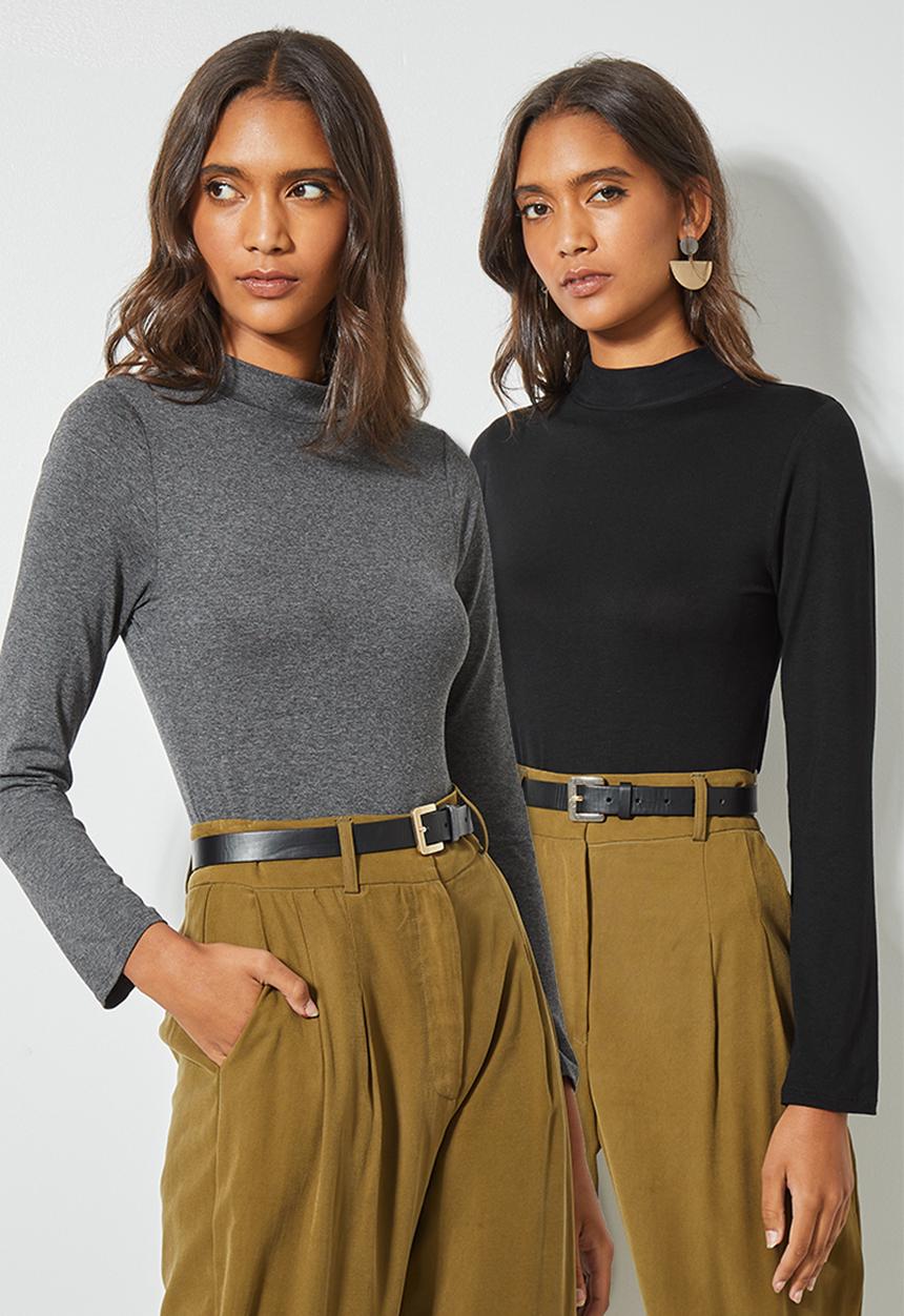 Superbalist - 2-pack viscose funnel neck bodysuit - grey & black