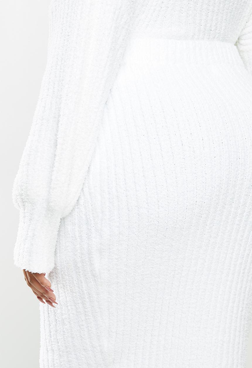 Missguided - Plus fluffy ribbed midi skirt co-ord -white