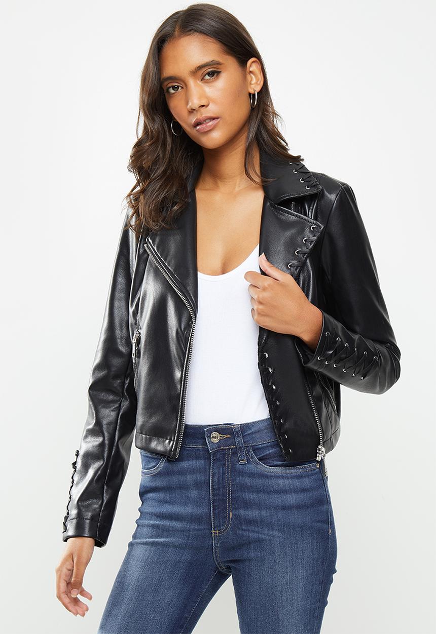 GUESS - Long sleeve dema lace-up moto biker jacket - black