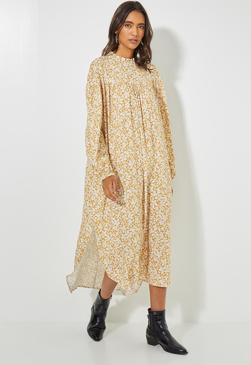 Superbalist - Empire cutline curved hem dress - yellow & neutral 
