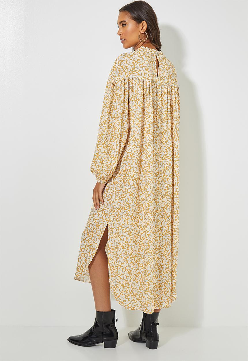 Superbalist - Empire cutline curved hem dress - yellow & neutral 