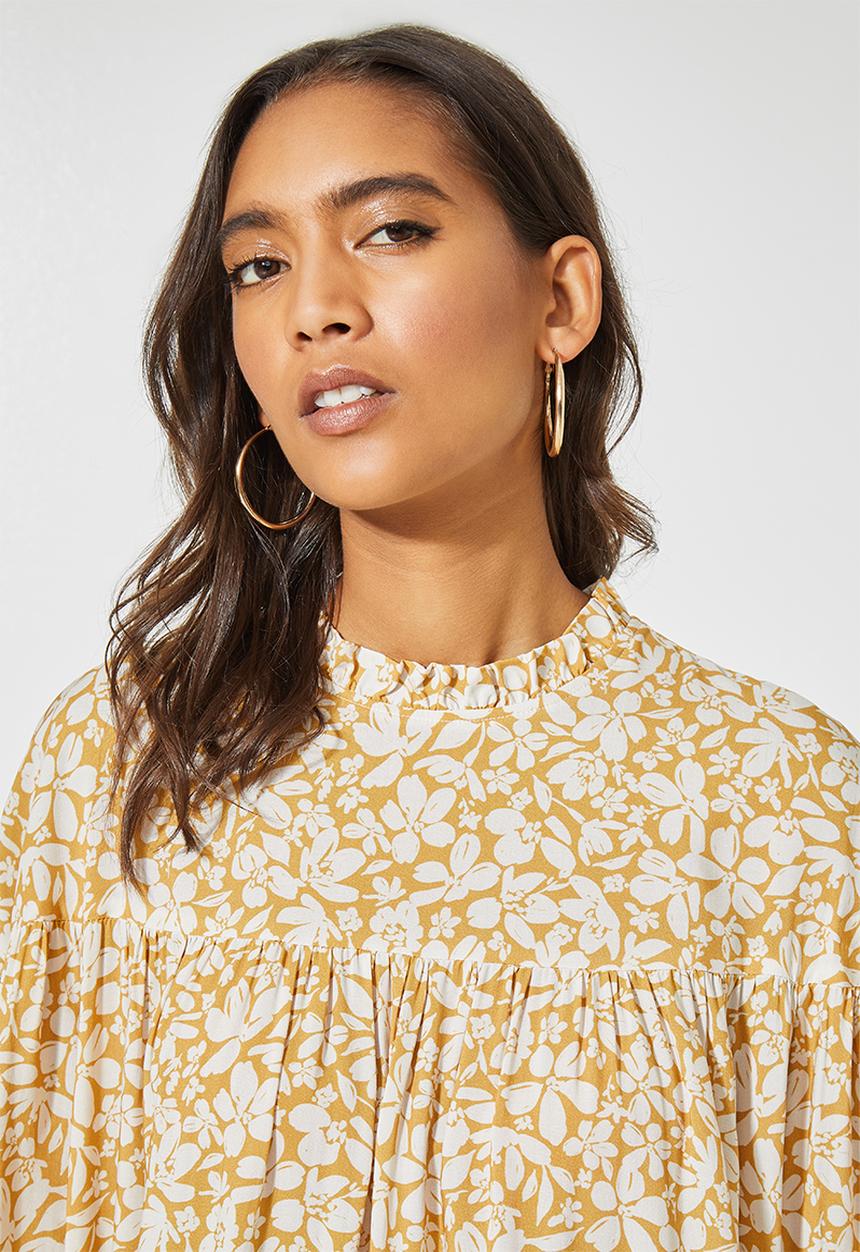 Superbalist - Empire cutline curved hem dress - yellow & neutral 