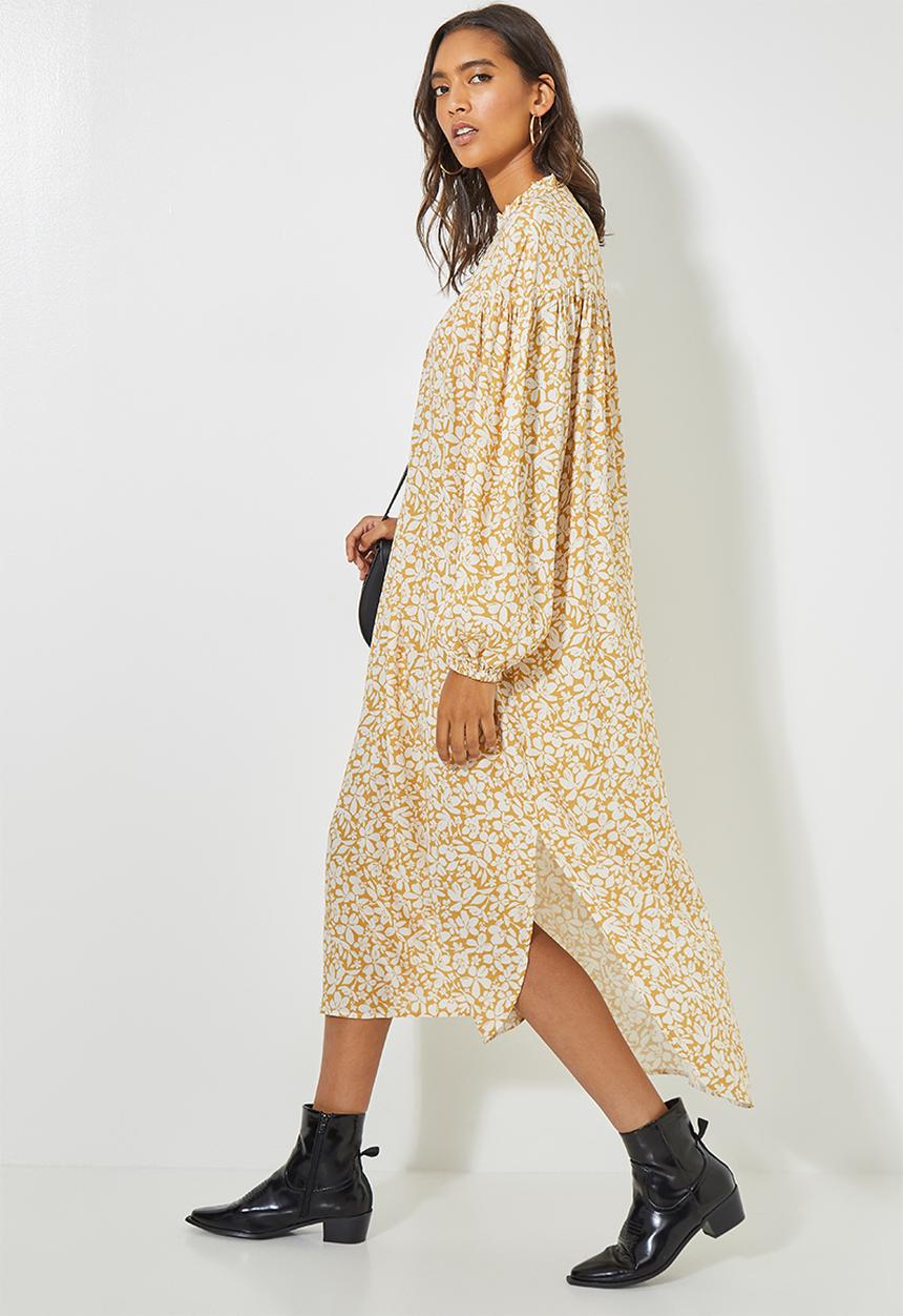 Superbalist - Empire cutline curved hem dress - yellow & neutral 