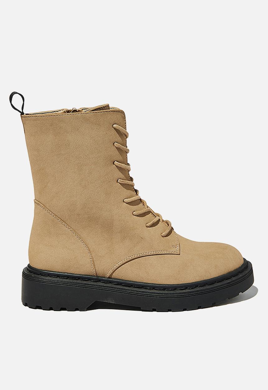 Cotton On - Freda combat lace up boot - taupe nubuck