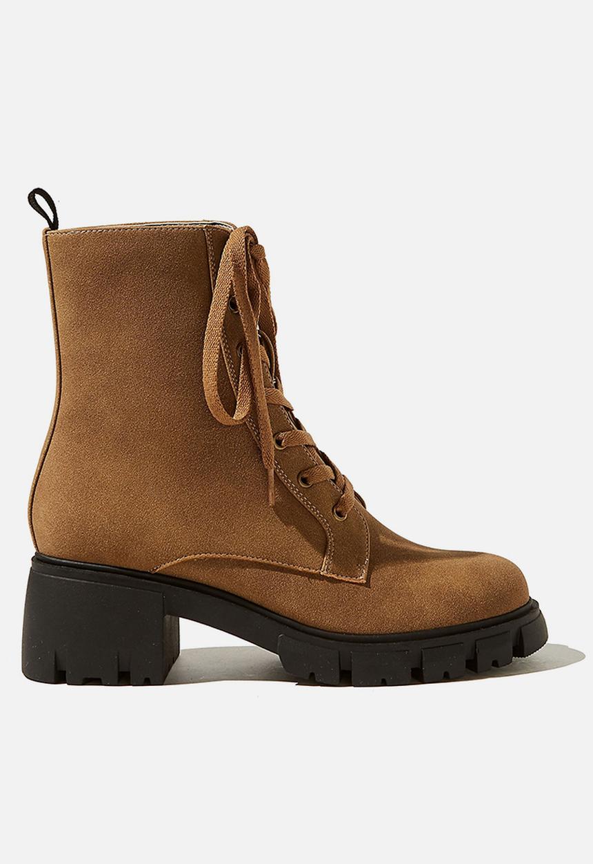 Cotton On - Kendall combat lace up boot - tan suede 
