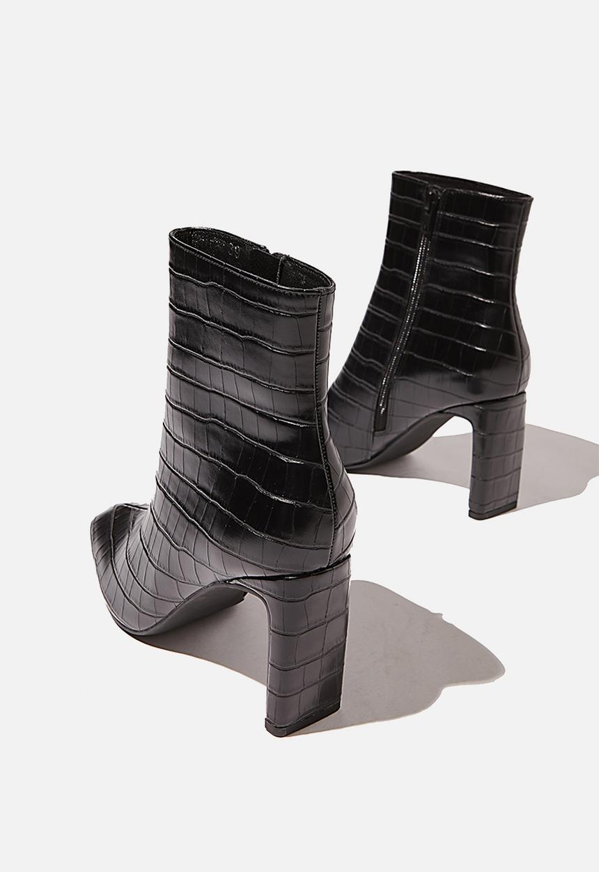 Cotton On - Ellie square toe heel boot - black