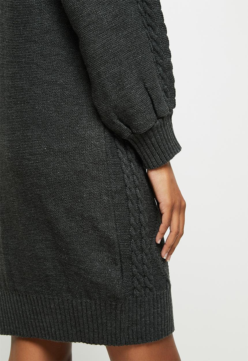 edit - Cable stitch balloon sleeve tunic - charcoal 