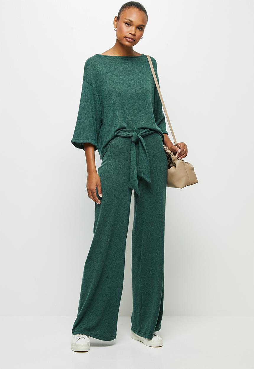 edit - Belted lounge wide leg pant - green