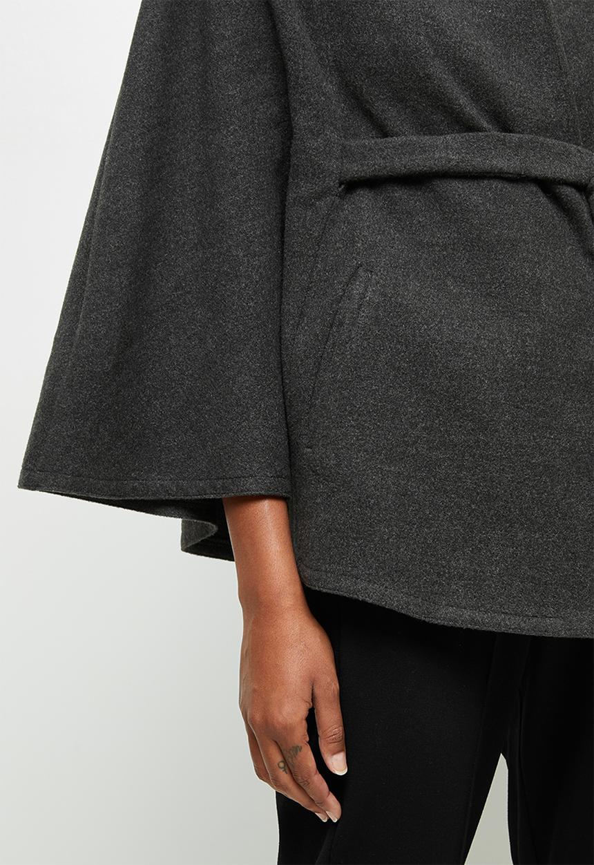edit - Belted melton cape coat - grey