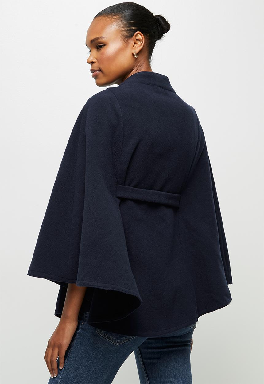 edit - Belted melton cape coat - navy