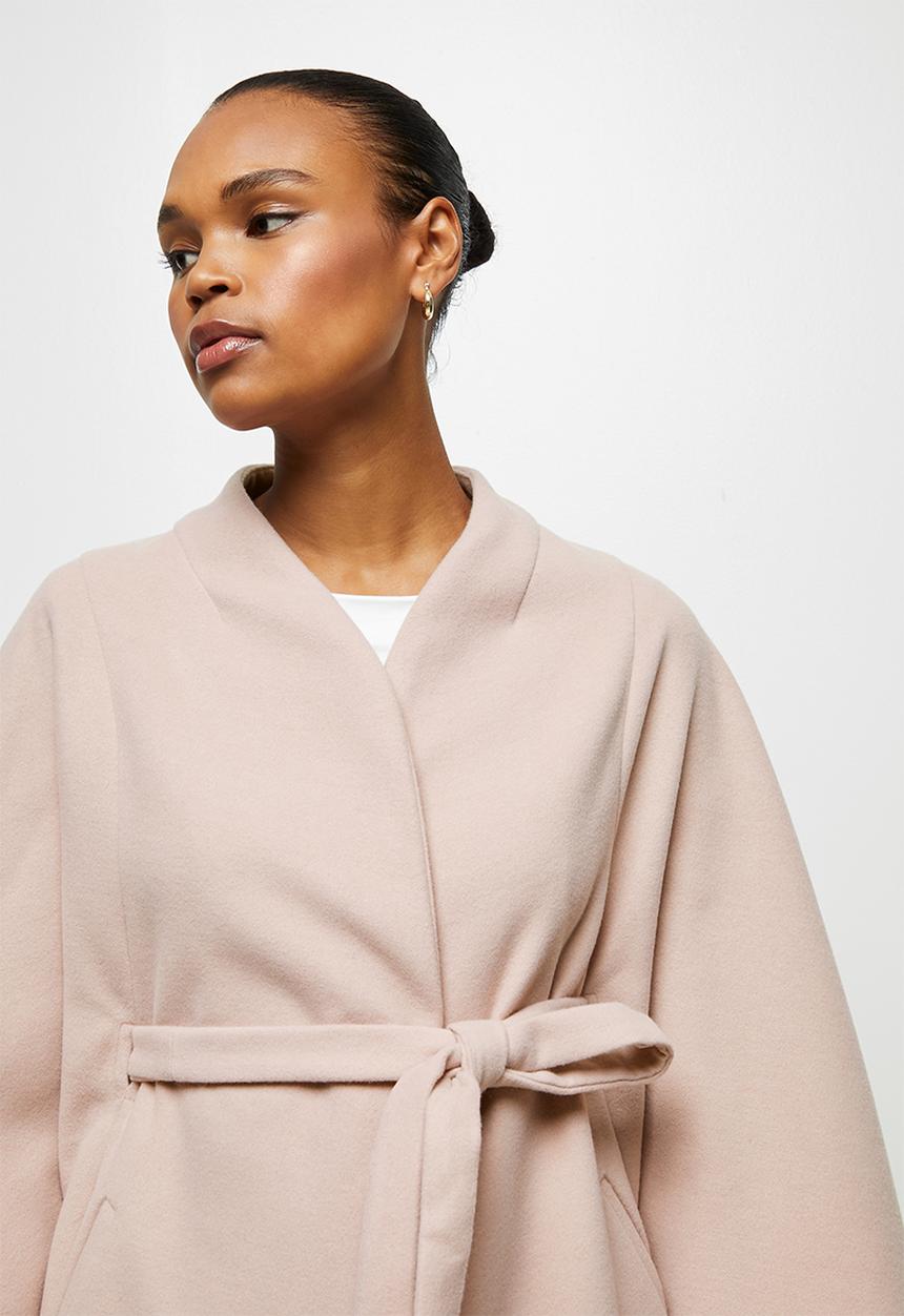 edit - Belted melton cape coat - pink