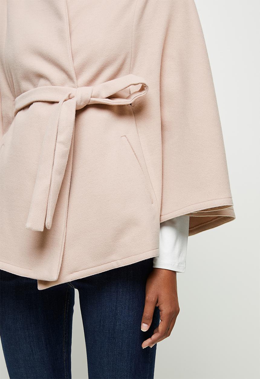 edit - Belted melton cape coat - pink