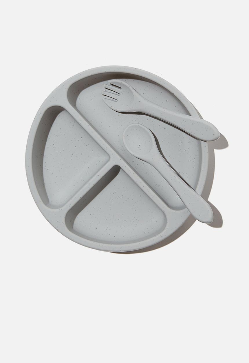 Cotton On - Silicone plate & cutlery set - grey