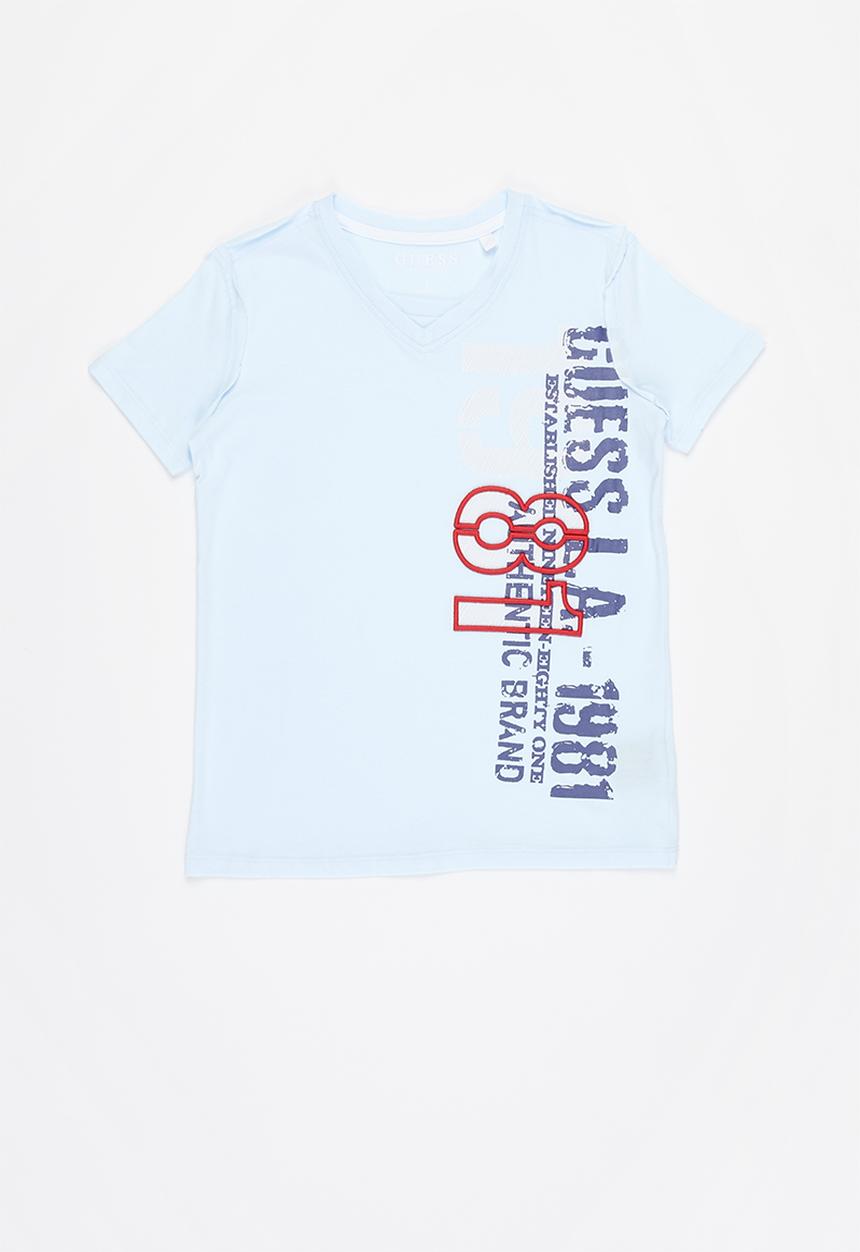 GUESS - Boys vertical print v neck tee - blue