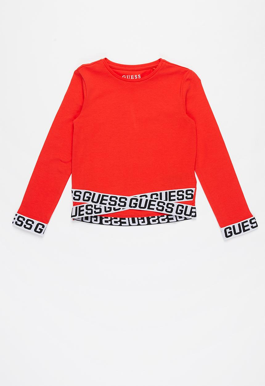 GUESS - Girls logo midi elastic tee - red