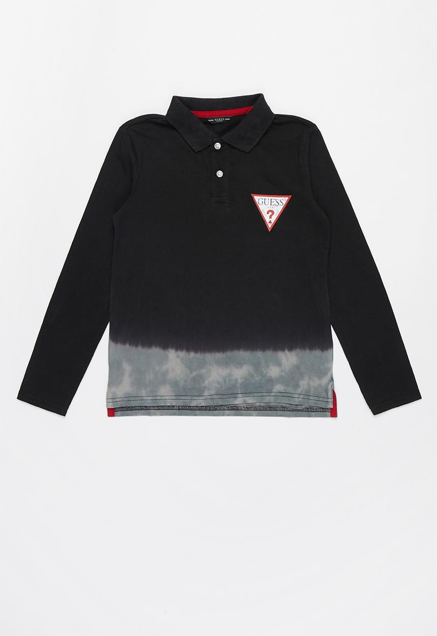 GUESS - Boys long sleeve polo tee - black & grey