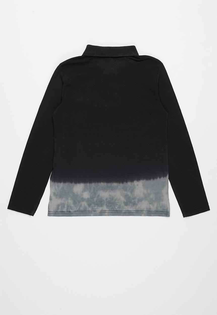 GUESS - Boys long sleeve polo tee - black & grey