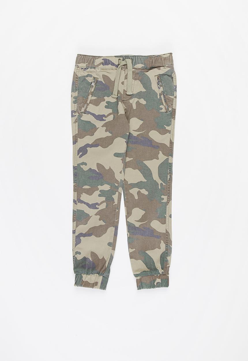 GUESS - Boys bull denim camo print pants - beige & khaki 