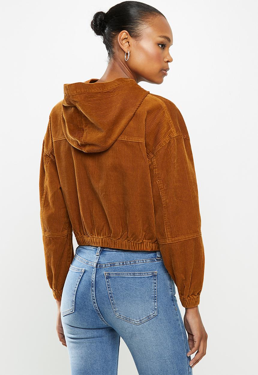 Cotton On - Cropped cord hoodie jacket - syrup brown