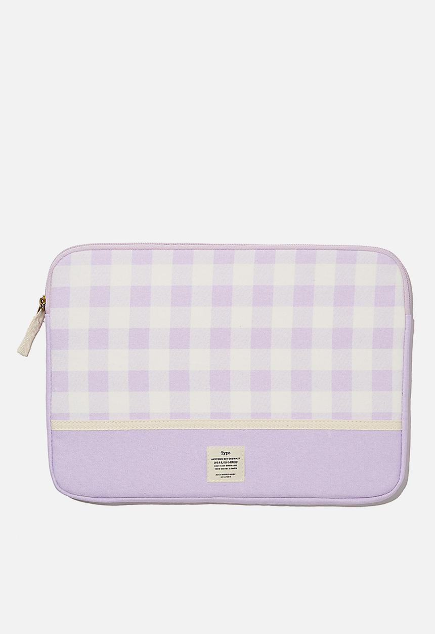 Typo - Canvas 13 inch laptop case - gingham pale lilac