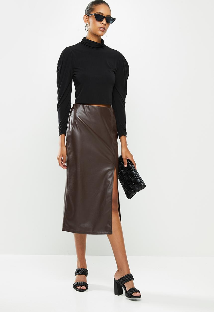 VELVET - Knit turtle drape shoulder crop top - black