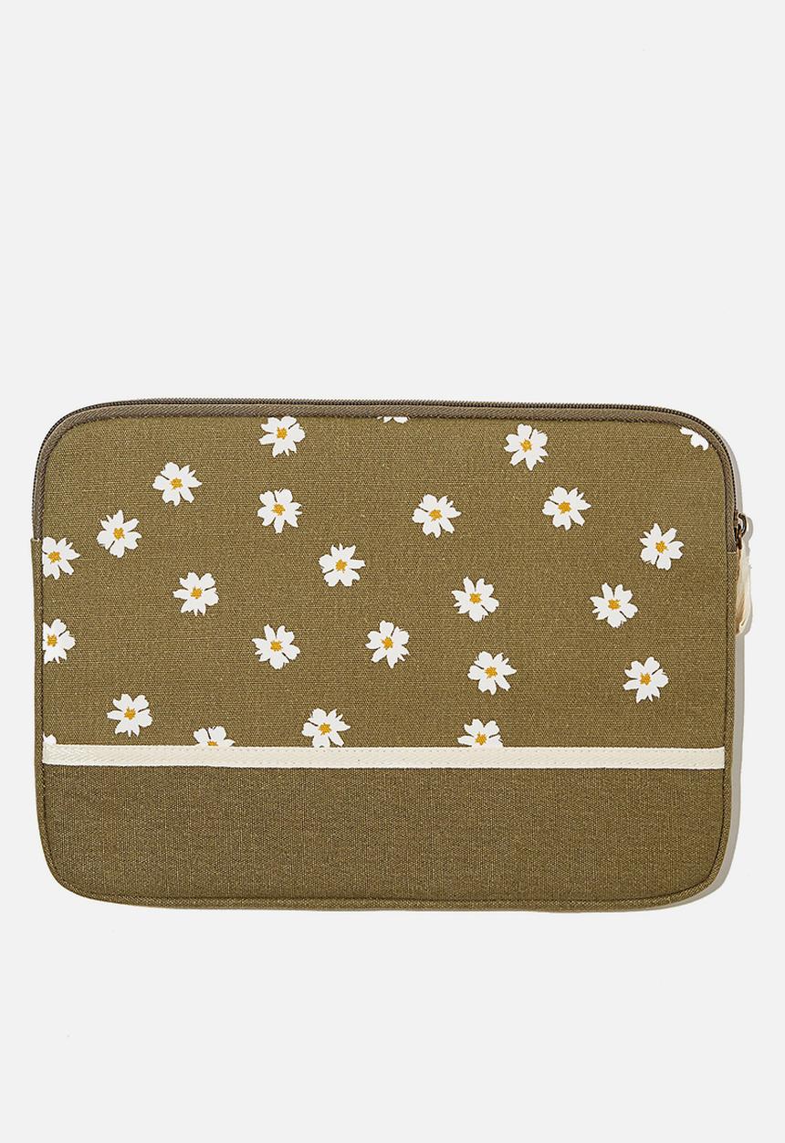 Typo - Canvas 13 inch laptop case - daisy khaki splice