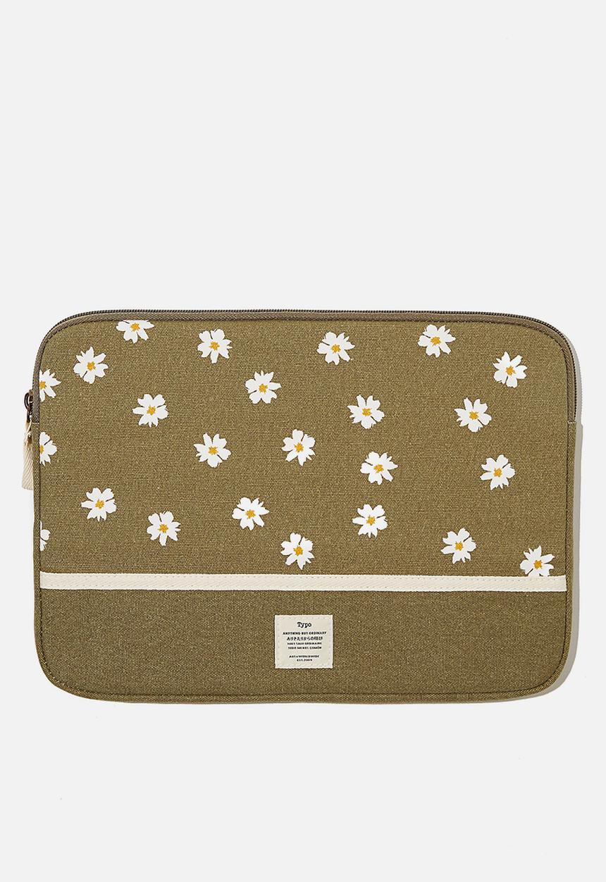 Typo - Canvas 13 inch laptop case - daisy khaki splice