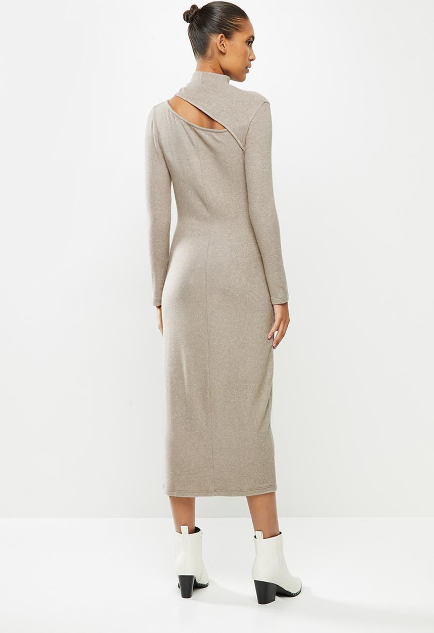 VELVET - Turtleneck cut-out column midi dress - taupe 