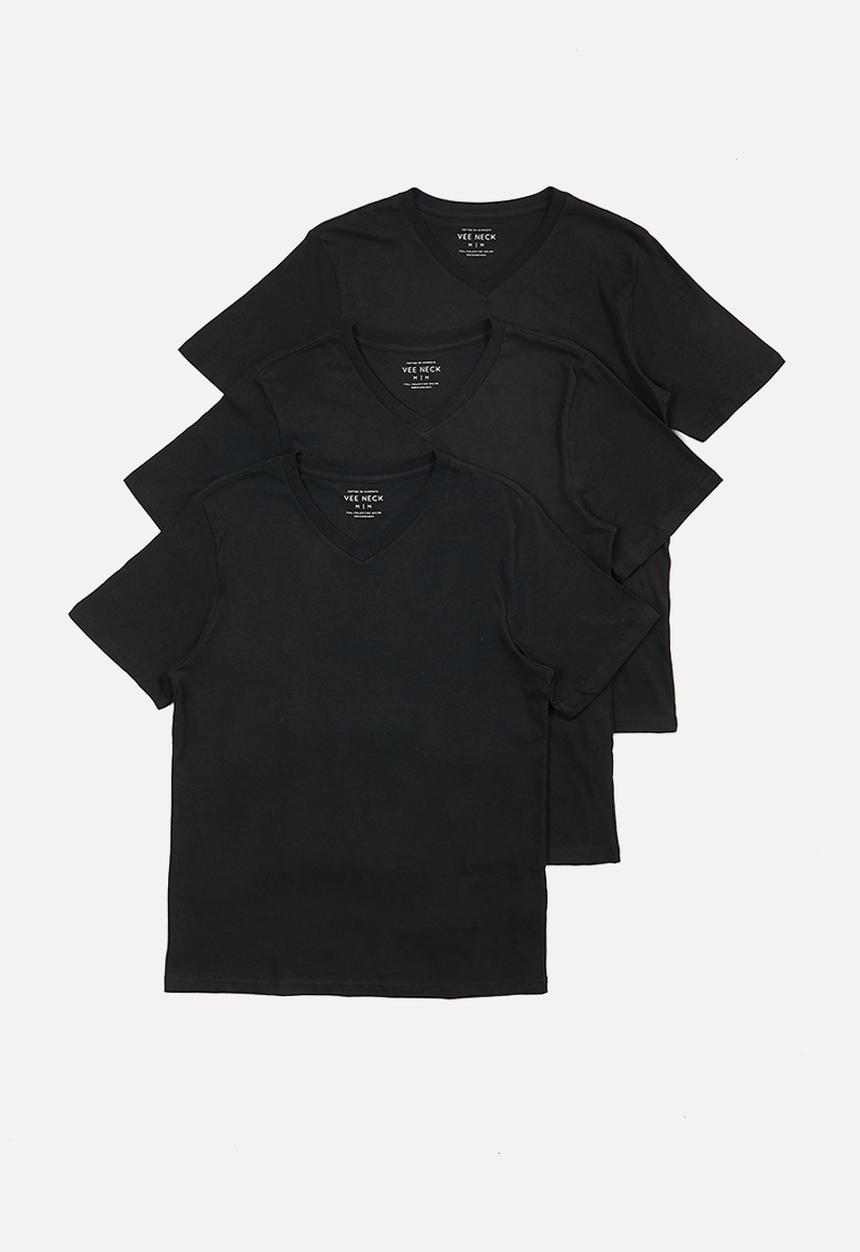 Cotton On - Mens essential vee neck tee 3 pack - black