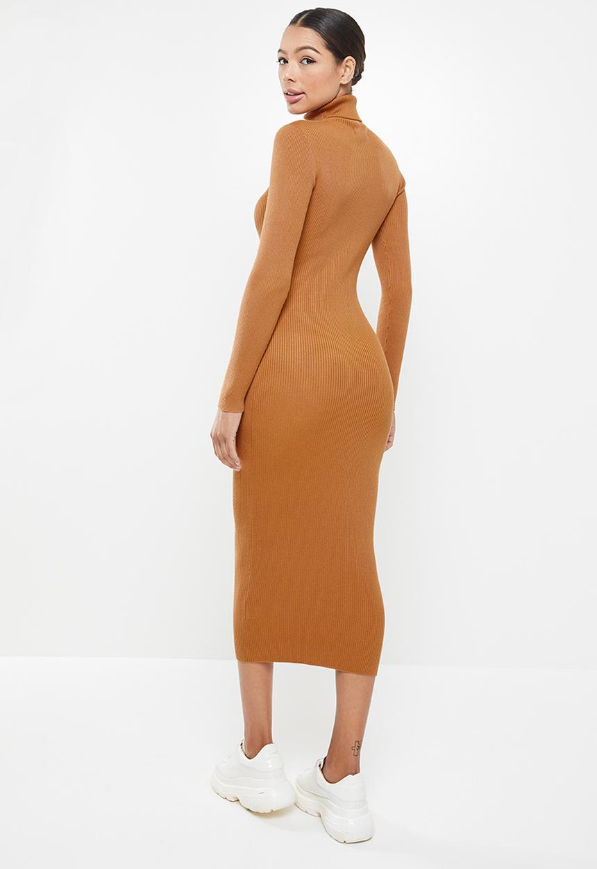 Missguided - Roll neck midaxi dress - tan