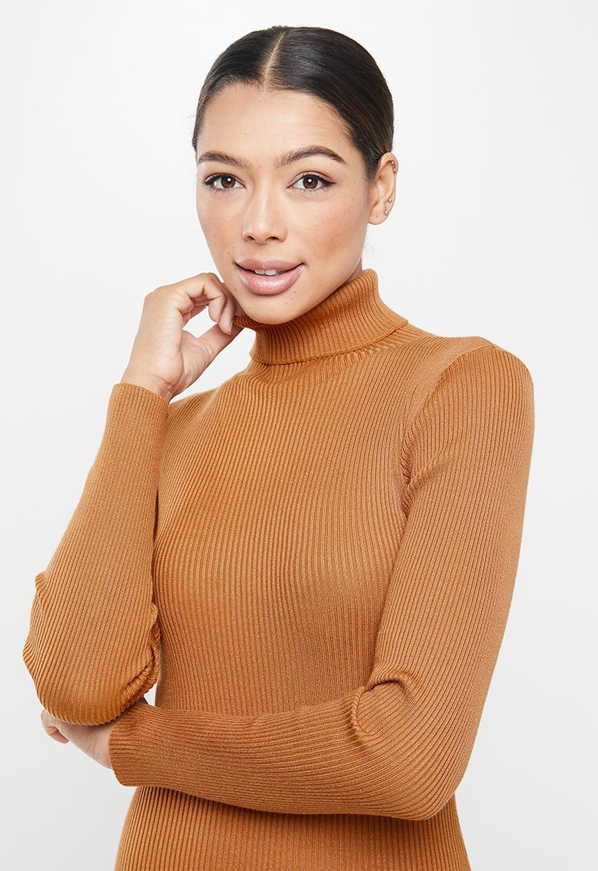 Missguided - Roll neck midaxi dress - tan