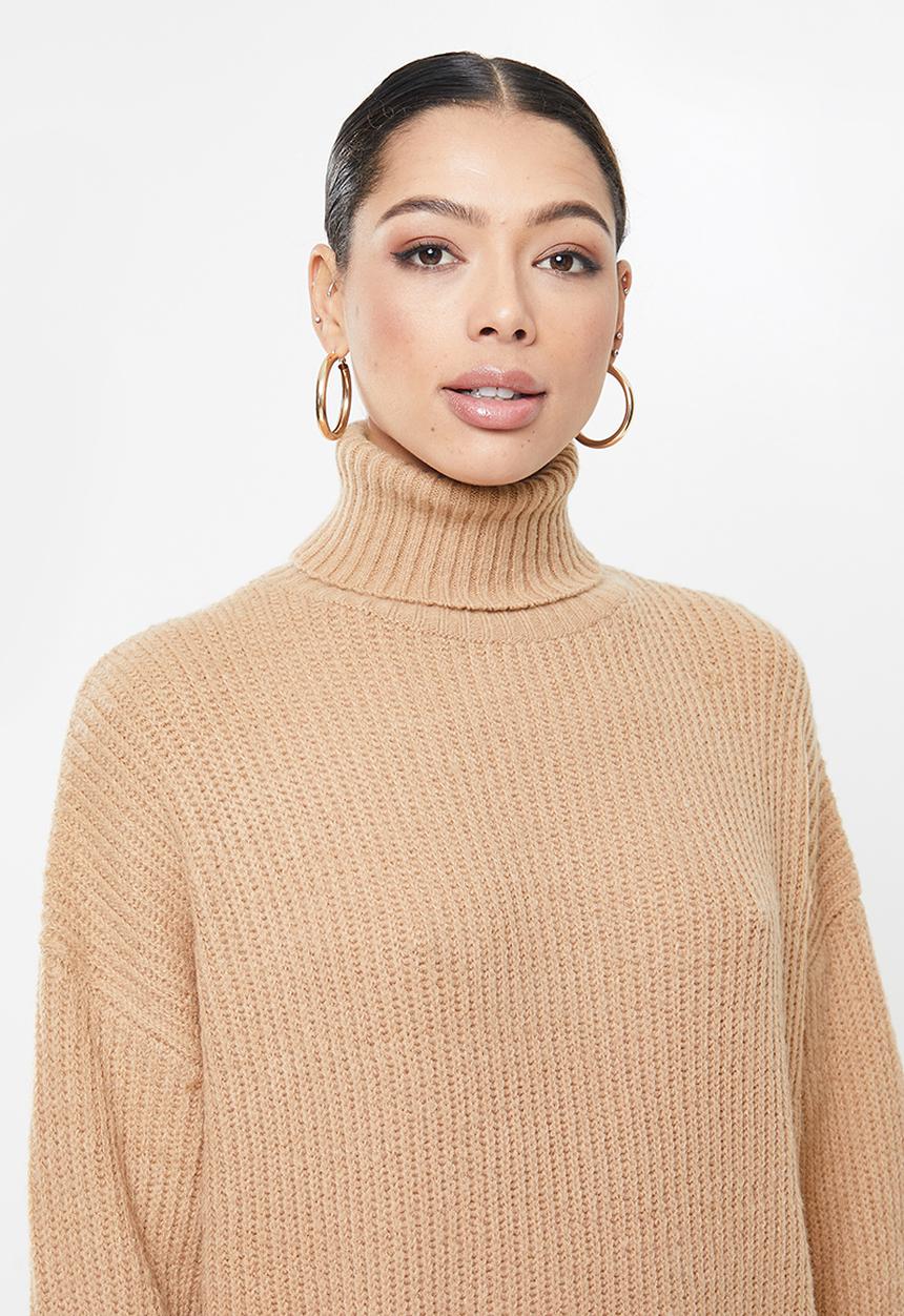 Missguided - Premium boyfriend roll neck dress - brown