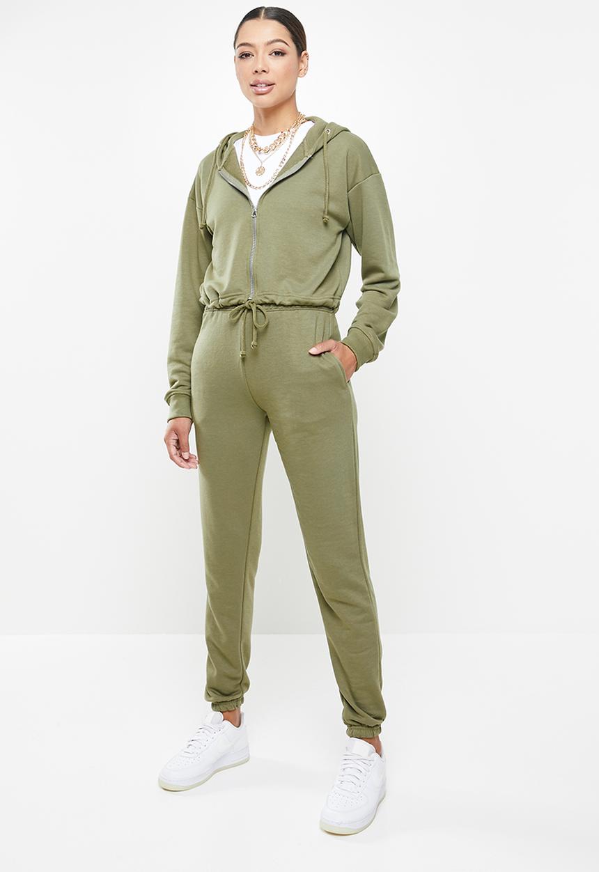 Missguided - Co ord crop zip hoodie jogger set - khaki