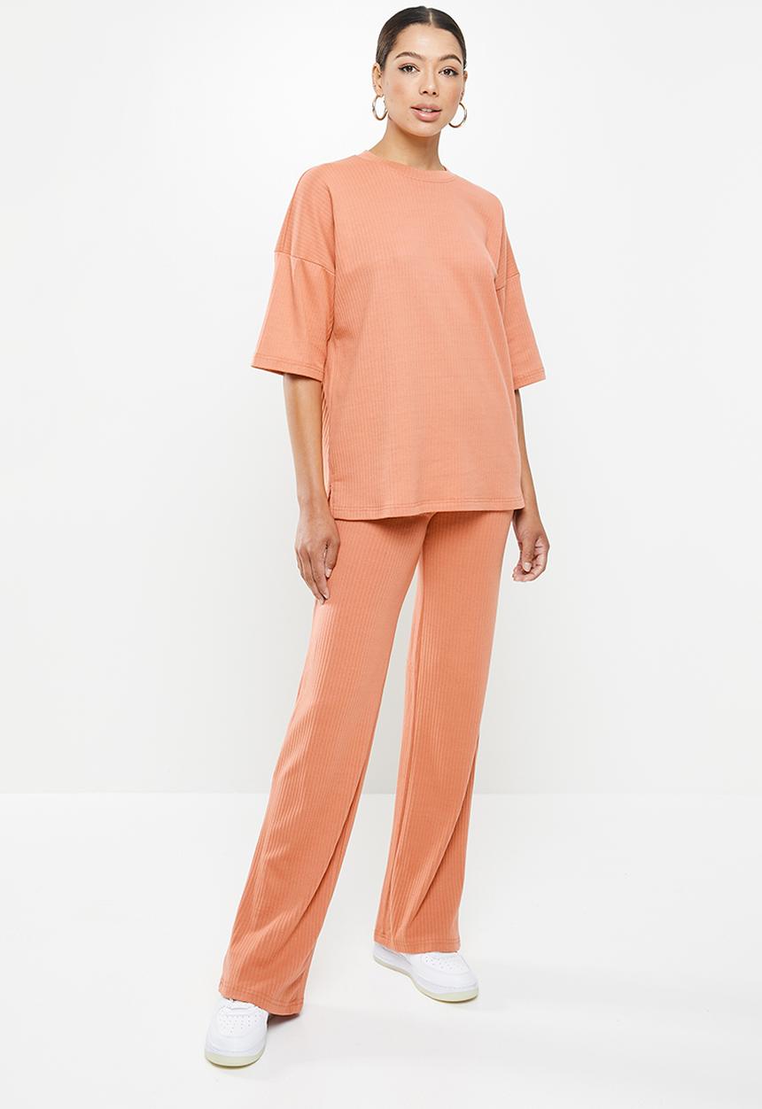 Missguided - Rib T-shirt wide leg set - rust