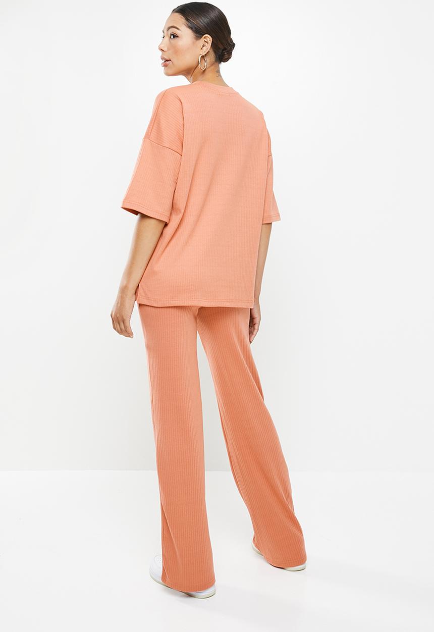 Missguided - Rib T-shirt wide leg set - rust